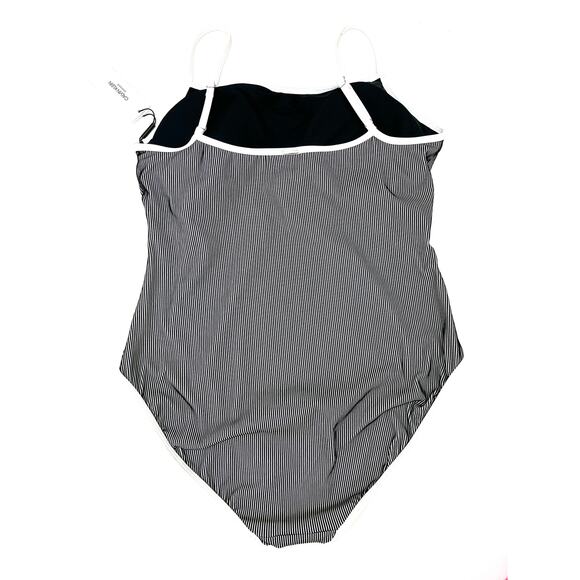 Calvin Klein BLACK / WHITE Ribbed Straight-Neck One-Piece Swimsuit 18 NWT - Picture 4 of 5